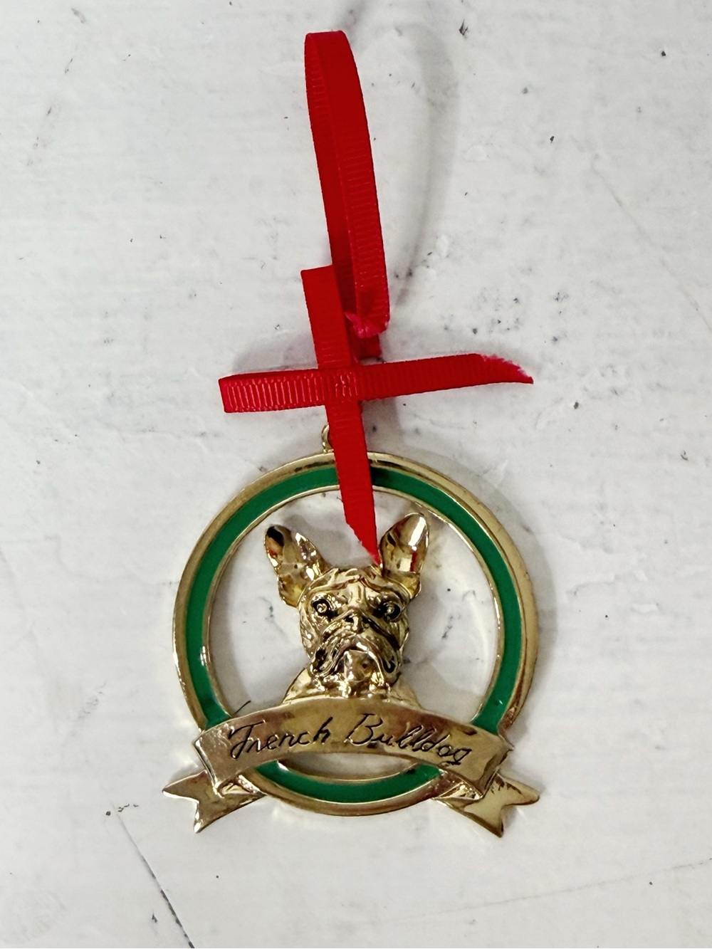 French Bulldog “Frenchie” Good Ornament Charm Red & Green